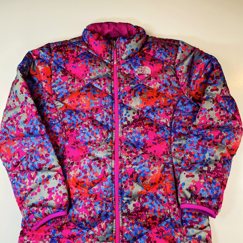 North Face 550 Goose Down Foral Puffer Big Girls Winter Coat Jacket Size XL /18 - Picture 14 of 14